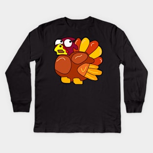 Chicken Turkey (eyes looking up right and facing the left side) - Thanksgiving Kids Long Sleeve T-Shirt